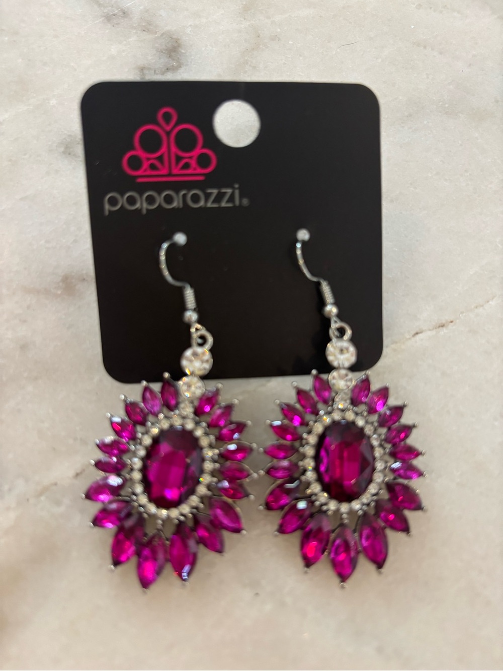 paparazzi Hot Pink Crystal Sunburst Dangle Earrings
